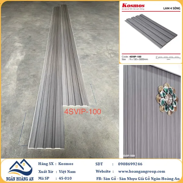 Lam 4 Sóng Nhựa Giả Gỗ Ốp Tường Ốp Trần Kosmos 4SVIP-100