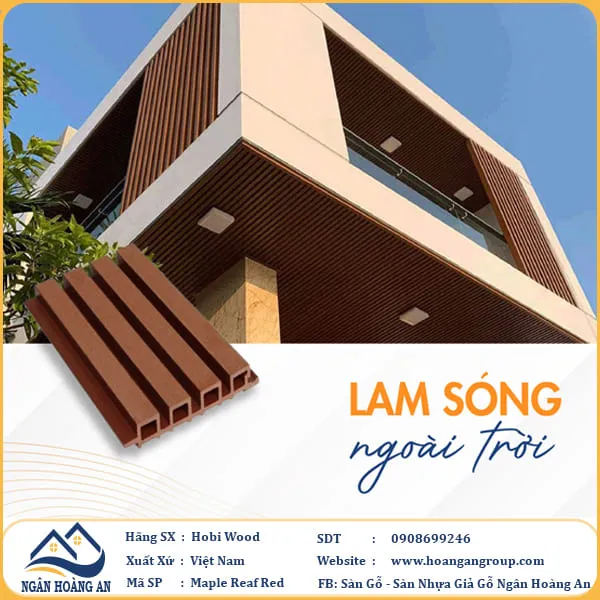 Lam Sóng Gỗ Nhựa Ngoài Trời Hobi Wood SO211W28 Maple Leaf Red 2.2m
