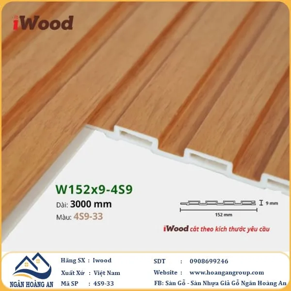 Lam 4 Sóng Nhựa Giả Gỗ Ốp Tường Ốp Trần Iwood 4S9-33