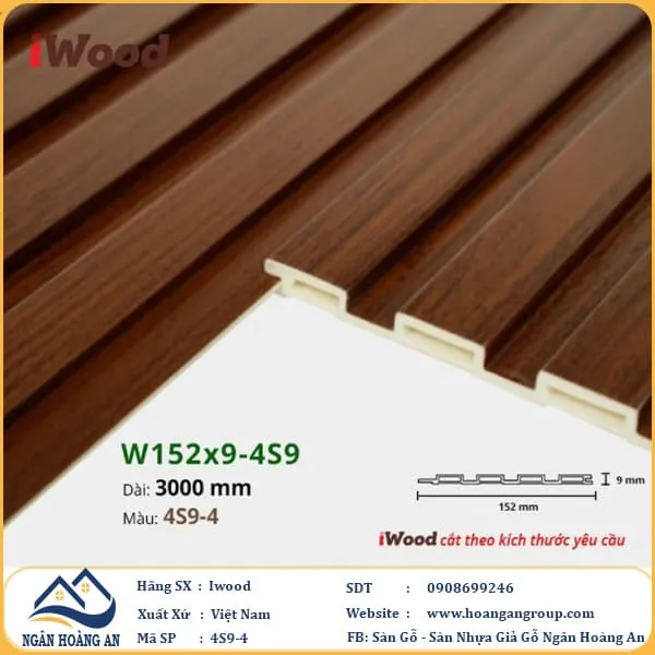 Lam 4 Sóng Nhựa Giả Gỗ Ốp Tường Ốp Trần Iwood 4S9-4