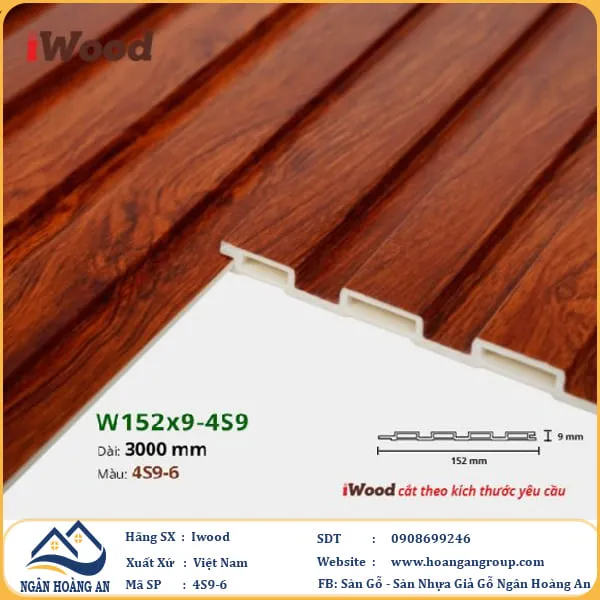 Lam 4 Sóng Nhựa Giả Gỗ Ốp Tường Ốp Trần Iwood 4S9-6
