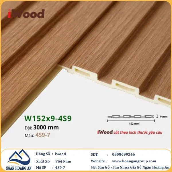 Lam 4 Sóng Nhựa Giả Gỗ Ốp Tường Ốp Trần Iwood 4S9-7
