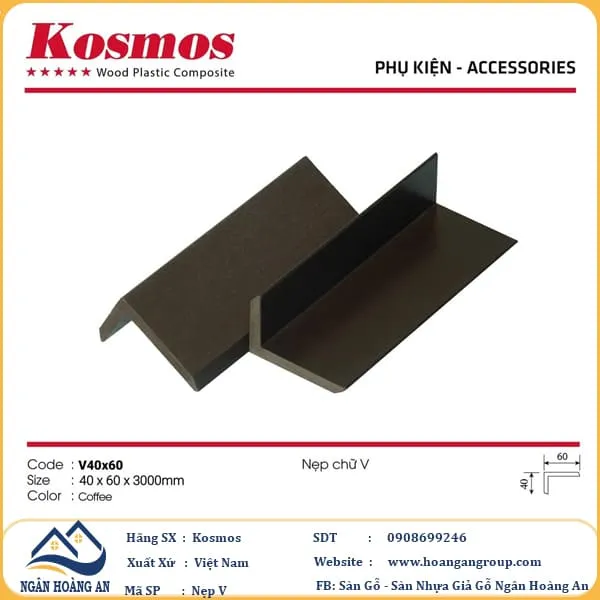 Nẹp Góc V Sàn Gỗ Nhựa Ngoài Trời Kosmos NG60x40 