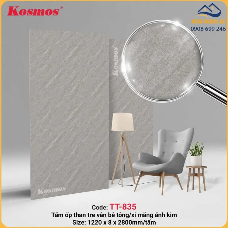 Tấm Ốp Than Tre Kosmos Xi Măng Hiệu Ứng Ánh Kim TT-835
