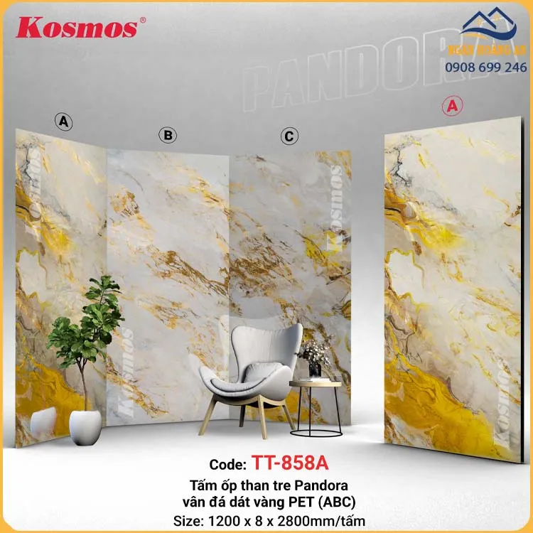 Tấm Ốp Than Tre Kosmos TT-858 Dát Vàng