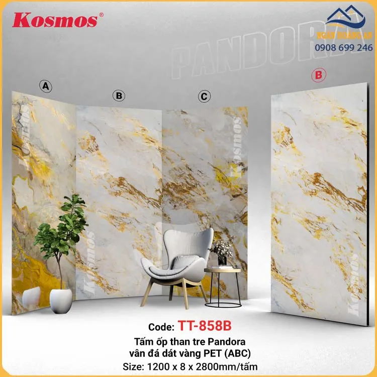 Tấm Ốp Than Tre Kosmos TT-858 Dát Vàng