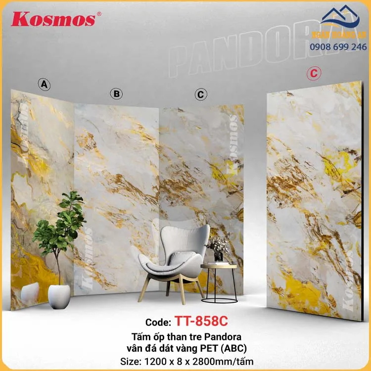 Tấm Ốp Than Tre Kosmos TT-858 Dát Vàng