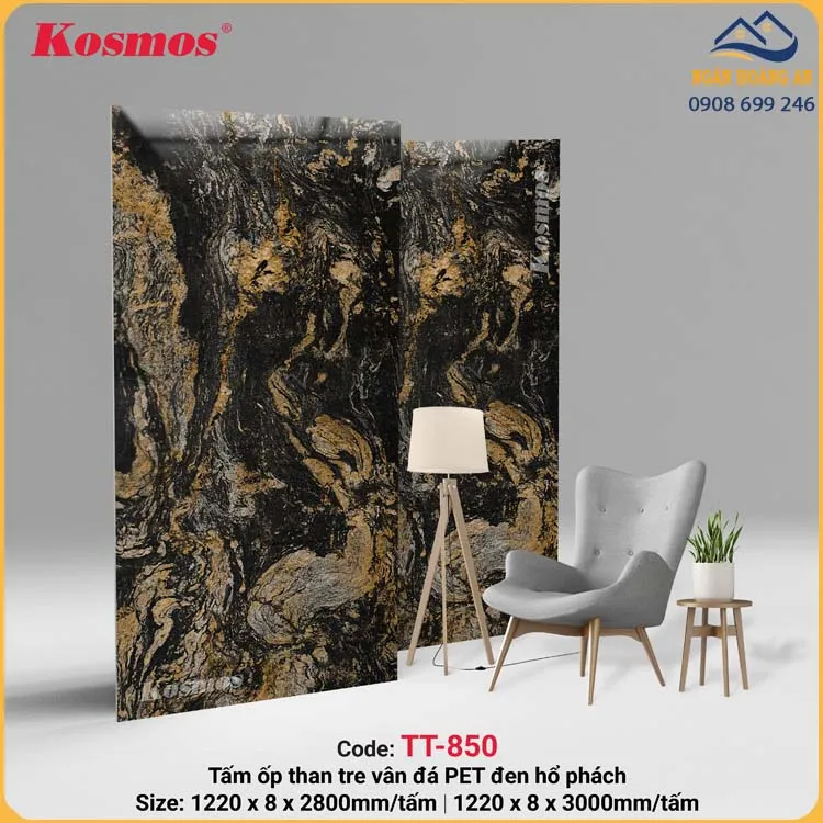 Tấm Than Tre Kosmos Cẩm Thạch Đen Hổ Phách PET TT-850