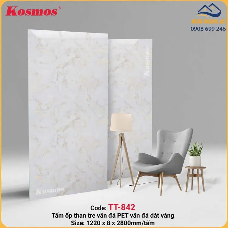 Tấm Ốp Than Tre Kosmos Vân Đá Dát Vàng TT-842