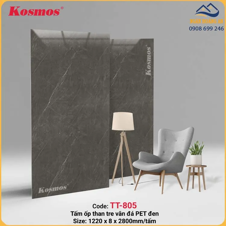 Tấm Ốp Than Tre Kosmos Vân Đá Pet Đen TT-805