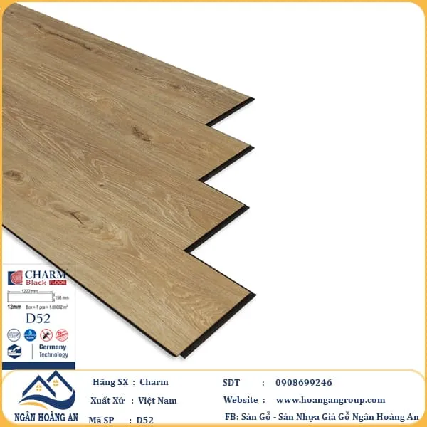 Sàn Gỗ Công Nghiệp Charm Wood D52 Dày 12mm
