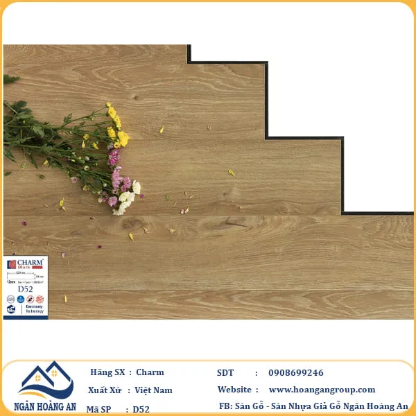 Sàn Gỗ Công Nghiệp Charm Wood D52 Dày 12mm