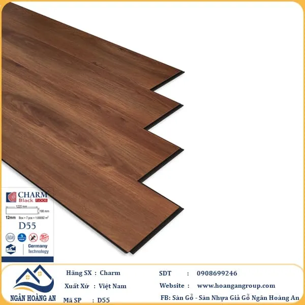 Sàn Gỗ Công Nghiệp Charm Wood D55 Dày 12mm
