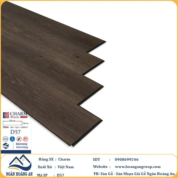 Sàn Gỗ Công Nghiệp Charm Wood D57 Dày 12mm