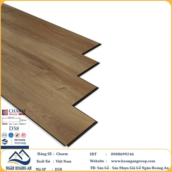 Sàn Gỗ Công Nghiệp Charm Wood D58 Dày 12mm