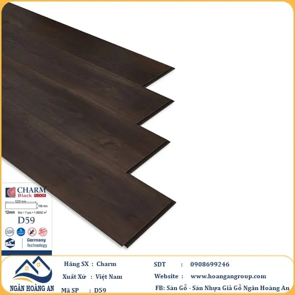 Sàn Gỗ Công Nghiệp Charm Wood D59 Dày 12mm