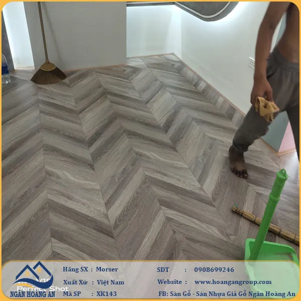 Sàn Gỗ Công Nghiệp Morser Vân Xương Cá 3D Cốt Xanh 8mm XK 143
