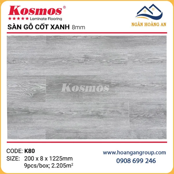 Sàn Gỗ Công Nghiệp Kosmos Cốt Xanh 8mm K80