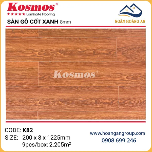 Sàn Gỗ Cốt Xanh Kosmos 8mm Có Đế Cao Su K82