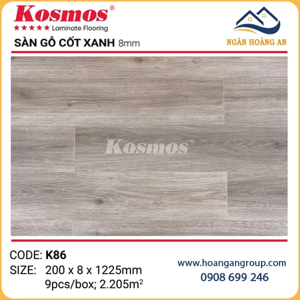 Sàn Gỗ Cốt Xanh Kosmos 8mm Có Đế Cao Su K86