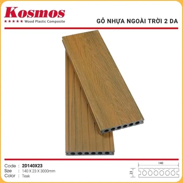  Sàn Gỗ Nhựa Ngoài Trời 2 Da Kosmos 2D140x23 Teak