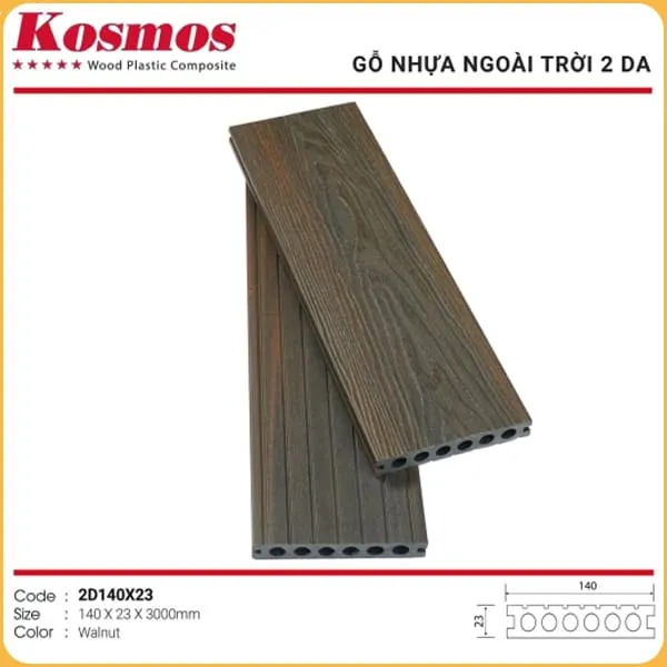 Sàn Gỗ Nhựa Ngoài Trời 2 Da Kosmos 2D140x23 Walnut 