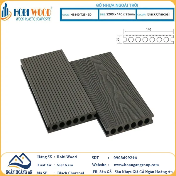 Sàn Gỗ Nhựa Ngoài Trời Hobi Wood Lỗ Tròn HB 140 T25-3D