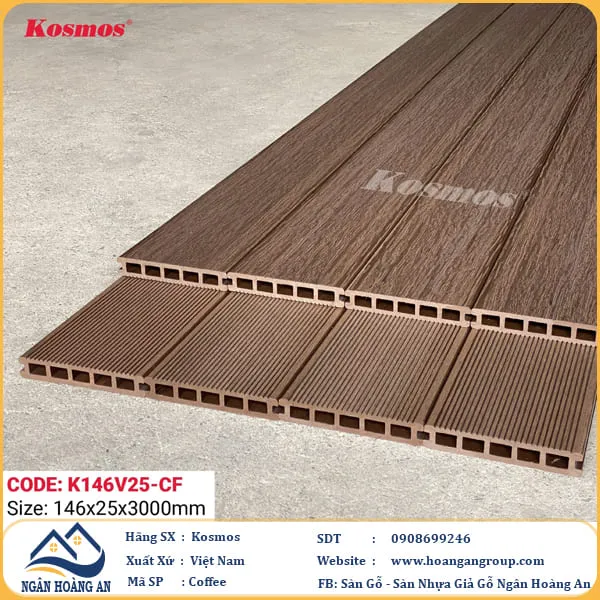  Sàn Gỗ Nhựa Kosmos 5 Lỗ Vuông Vân Tự Nhiên 3D K146V25 Coffee 