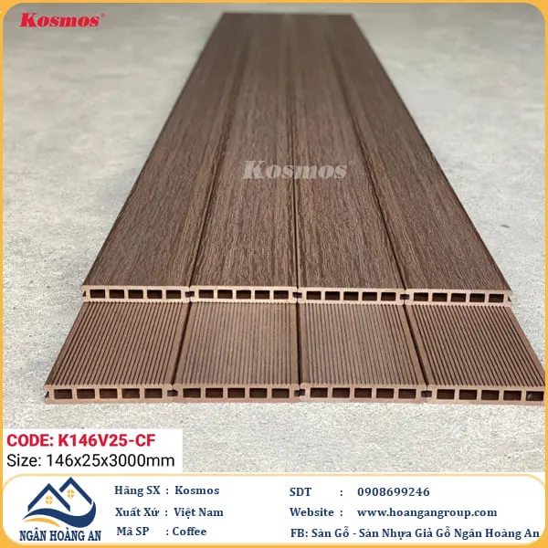 Sàn Gỗ Nhựa Kosmos 5 Lỗ Vuông Vân Tự Nhiên 3D K146V25 Coffee 