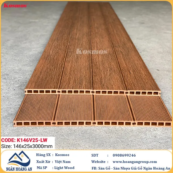 Sàn Gỗ Nhựa Kosmos 5 Lỗ Vuông Vân Tự Nhiên 3D K146V25 Light Wood