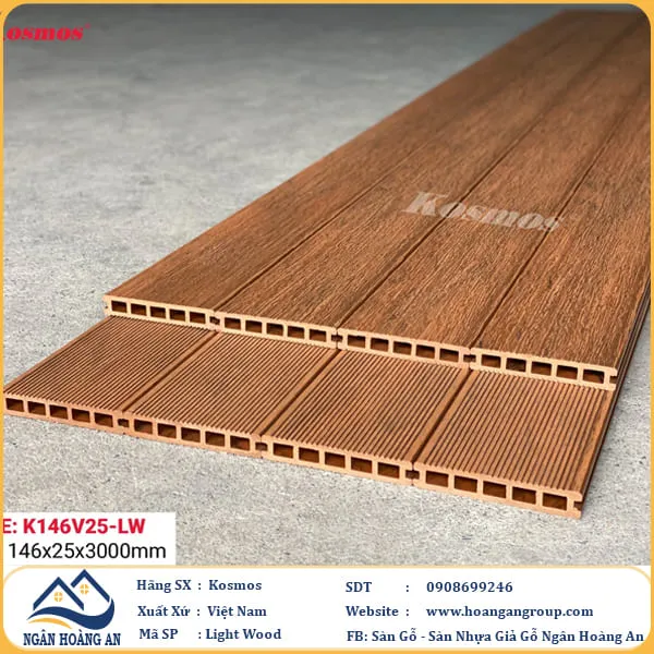 Sàn Gỗ Nhựa Kosmos 5 Lỗ Vuông Vân Tự Nhiên 3D K146V25 Light Wood