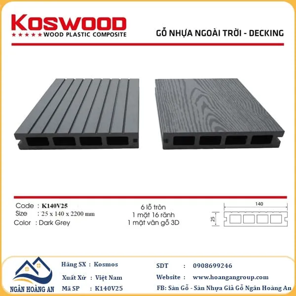 Sàn Gỗ Nhựa Ngoài Trời Kosmos K140V25 Dark Grey