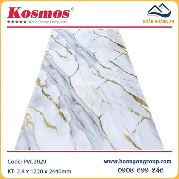 Tấm Nhựa Ốp Tường Giả Vân Đá Kosmos PVC2029 Dát Vàng