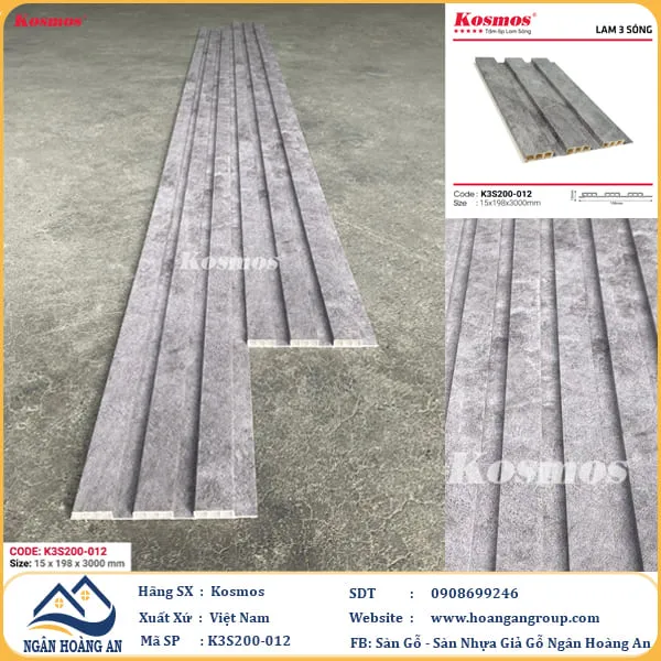 Lam 3 Sóng Thấp Nhựa Ốp Tường Ốp Trần Kosmos K3S200-012
