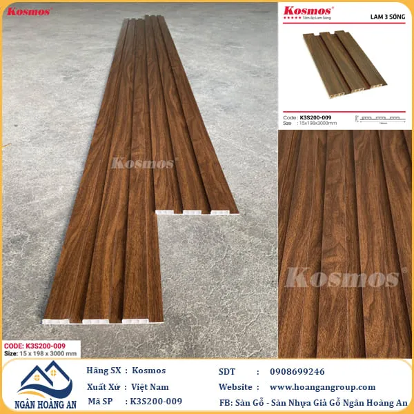 Lam 3 Sóng Thấp Nhựa Ốp Tường Ốp Trần Kosmos K3S200-009