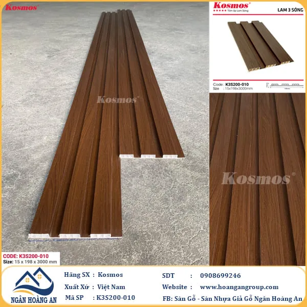 Lam 3 Sóng Thấp Nhựa Ốp Tường Ốp Trần Kosmos K3S200-010