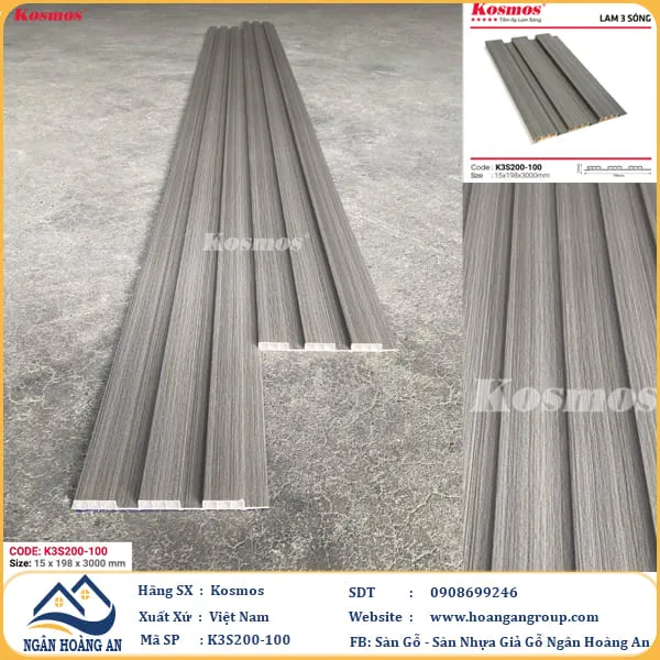 Lam 3 Sóng Thấp Nhựa Ốp Tường Ốp Trần Kosmos K3S200-100
