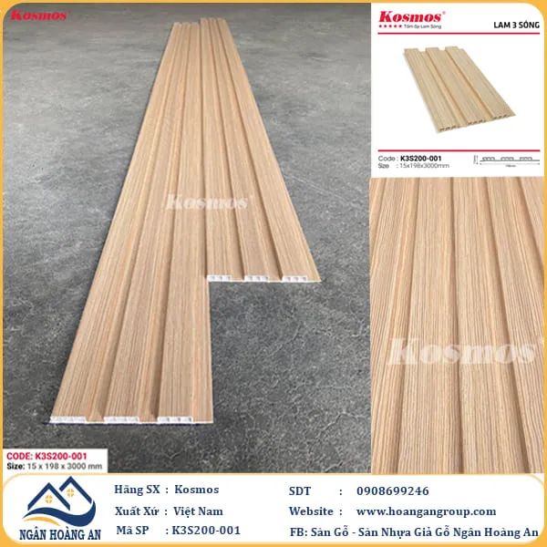 Lam 3 Sóng Thấp Nhựa Ốp Tường Ốp Trần Kosmos K3S200-001