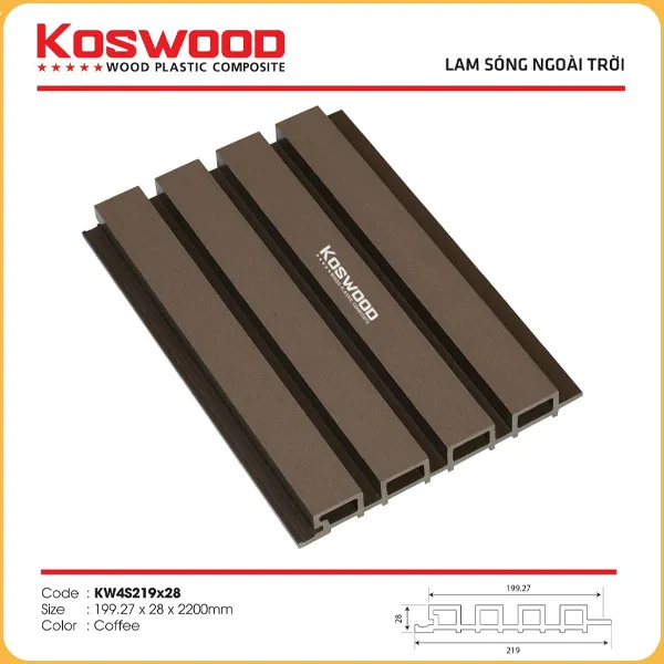 Lam Sóng Gỗ Nhựa Ngoài Trời Kosmos KW4S219X28 2.2m