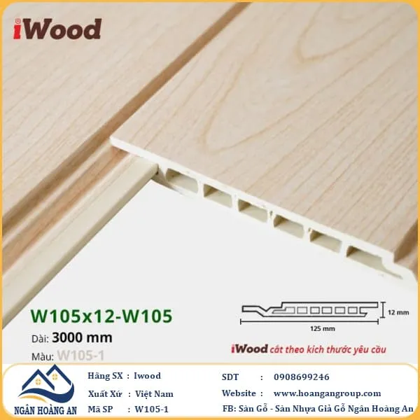Tấm Ốp Tường Ốp Trần Nano Giả Gỗ Hèm U Iwood W105-1