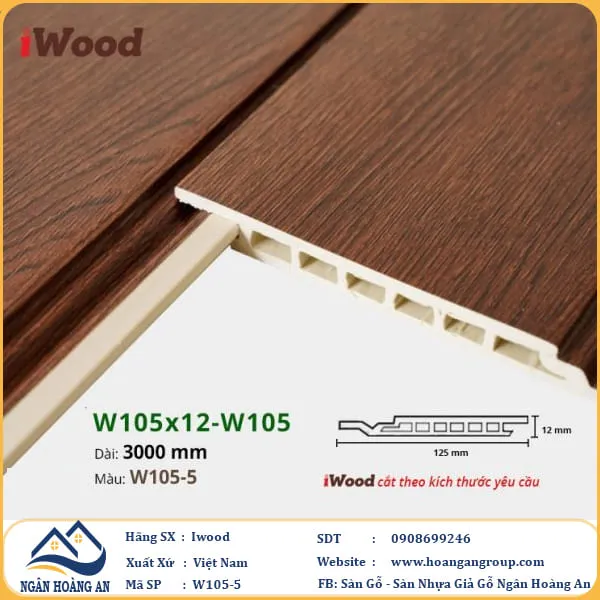 Tấm Ốp Tường Ốp Trần Nano Giả Gỗ Hèm U Iwood W105-5