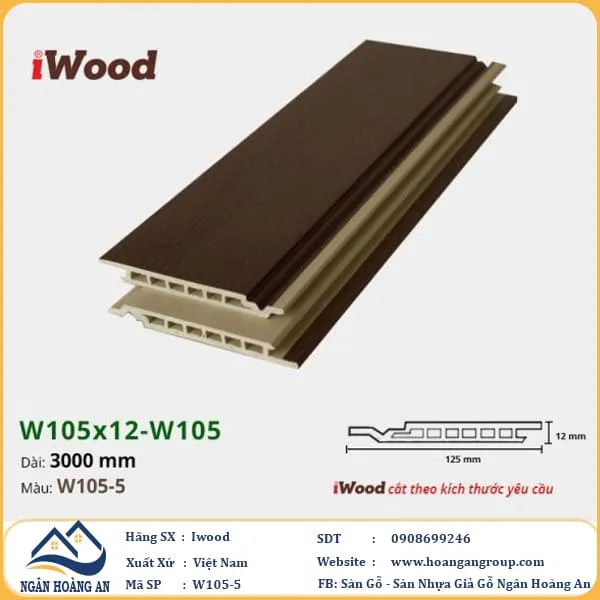 Tấm Ốp Tường Ốp Trần Nano Giả Gỗ Hèm U Iwood W105-5