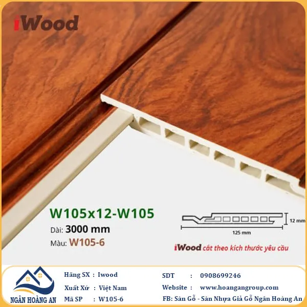 Tấm Ốp Tường Ốp Trần Nano Giả Gỗ Hèm U Iwood W105-6