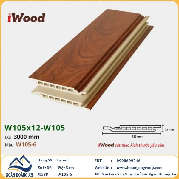 Tấm Ốp Tường Ốp Trần Nano Giả Gỗ Hèm U Iwood W105-6