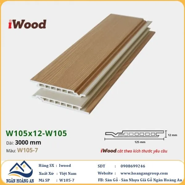 Tấm Ốp Tường Ốp Trần Nano Giả Gỗ Hèm U Iwood W105-7