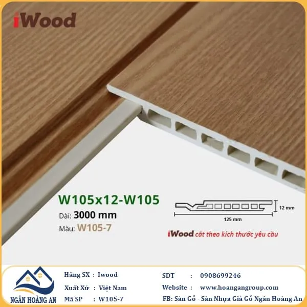 Tấm Ốp Tường Ốp Trần Nano Giả Gỗ Hèm U Iwood W105-7
