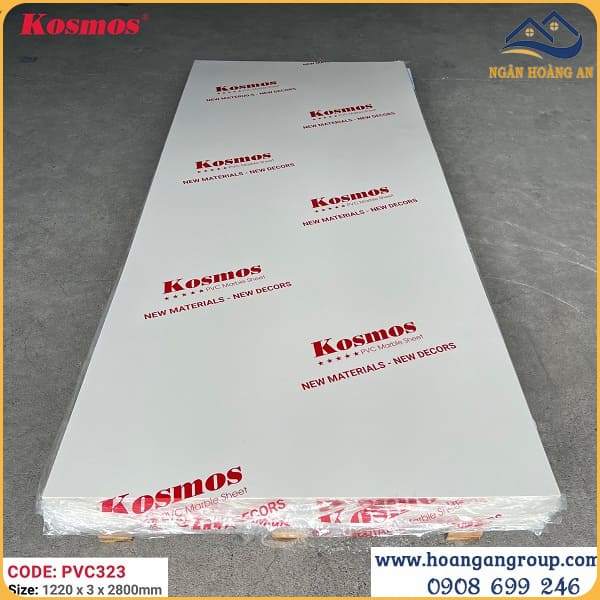Tấm Nhựa PVC Giả Vân Đá Kosmos Màu Trắng Trơn PVC323
