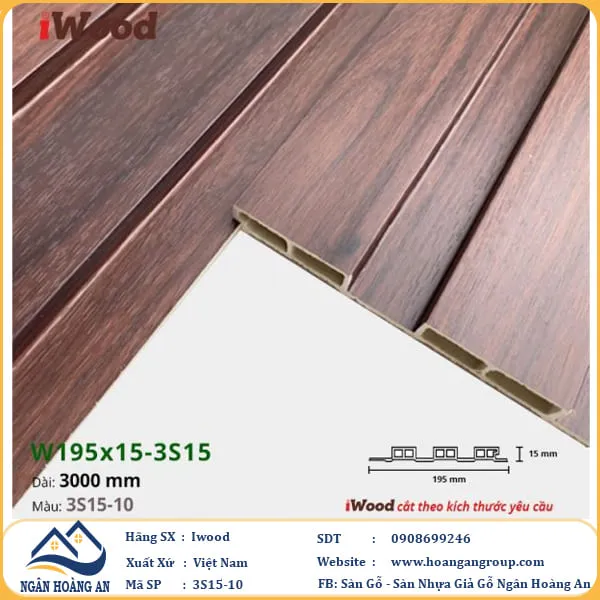 Lam 3 Sóng Nhựa Giả Gỗ Ốp Tường Ốp Trần Iwood 3S15-10