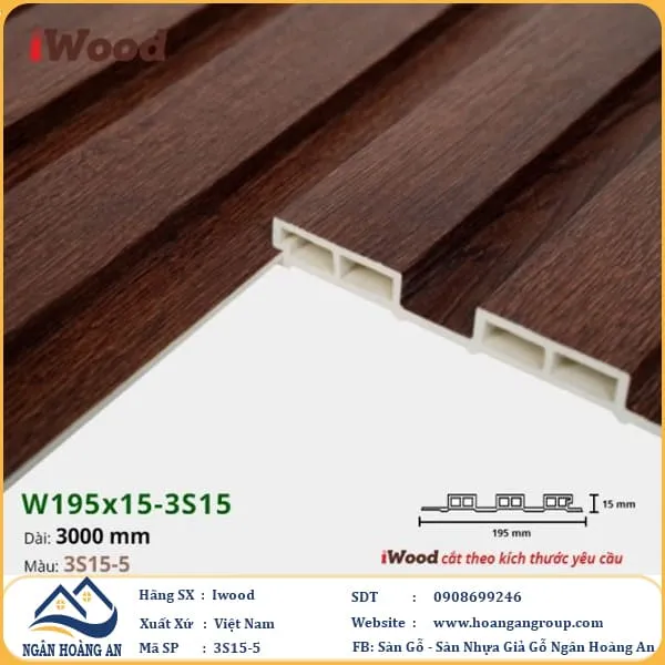 Lam 3 Sóng Nhựa Giả Gỗ Ốp Tường Ốp Trần Iwood 3S15-5