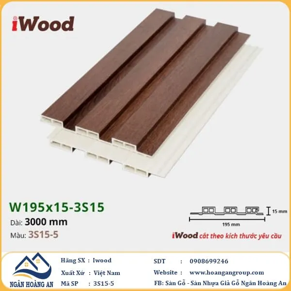 Lam 3 Sóng Nhựa Giả Gỗ Ốp Tường Ốp Trần Iwood 3S15-5